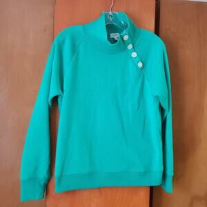 Womens J Crew Wide Button Sweatshirt Medium Green Preppy Casual Classic